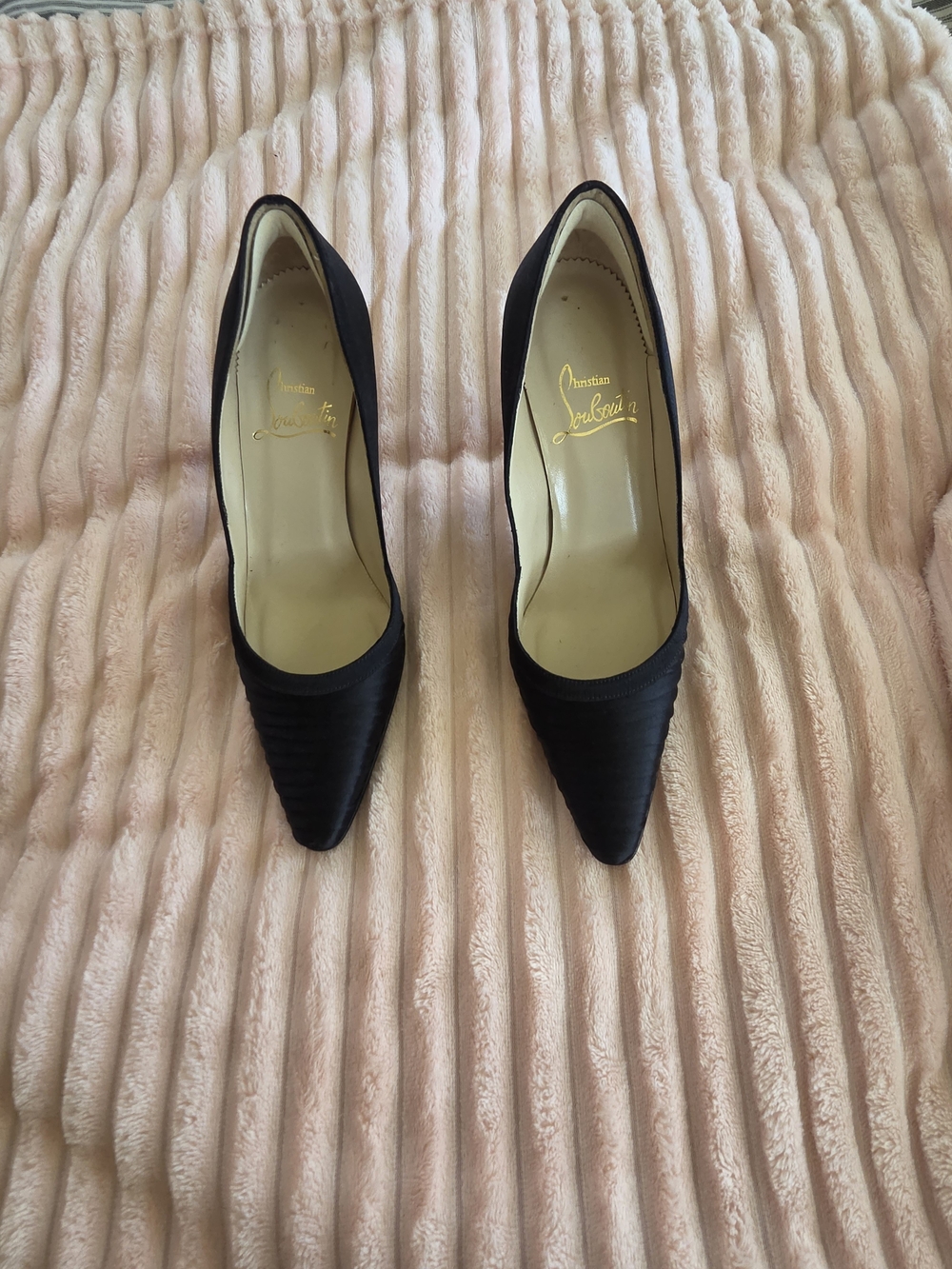 Christian Louboutin Black Satin Pointed Toe Pumps